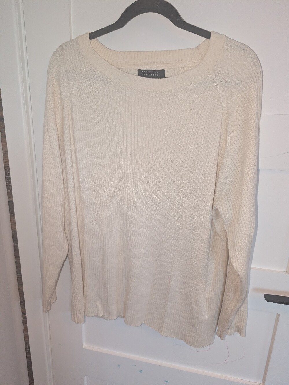 Brunette The Label Ribbed Crewneck Sweater in Cream